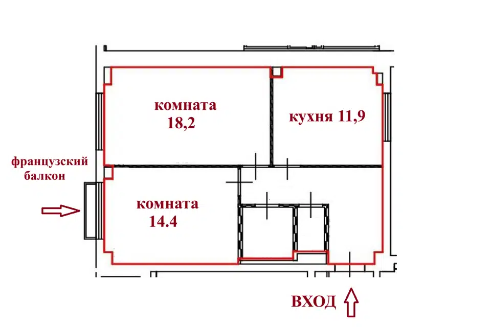 Продаётся 2-комнатная квартира, 58.1 м²