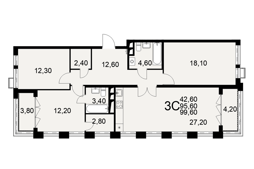 Продаётся 3-комнатная квартира, 99.6 м²