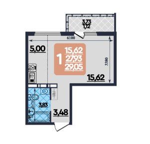 Продаётся 1-комнатная квартира, 29 м²