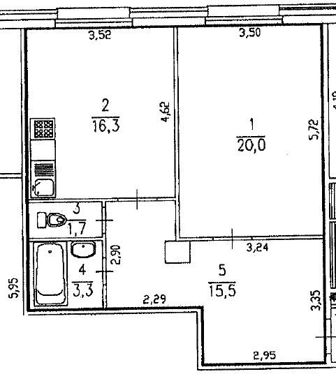 Продаётся 2-комнатная квартира, 56.8 м²