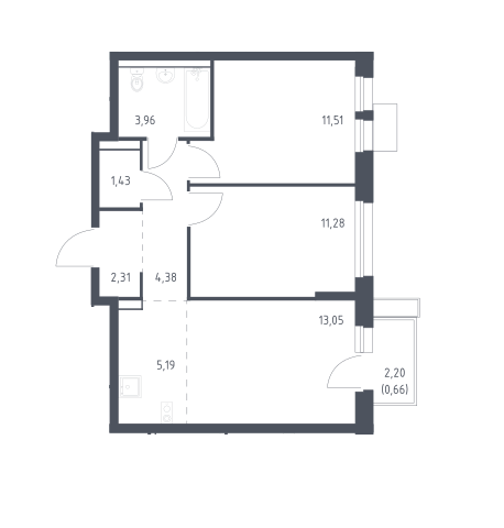 Продаётся 2-комнатная квартира, 53.77 м²