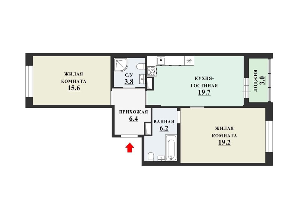 Продаётся 2-комнатная квартира, 70.9 м²