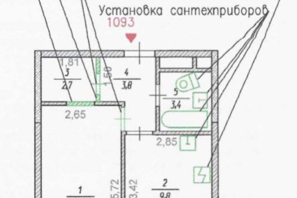 Продаётся 1-комнатная квартира, 38.1 м²