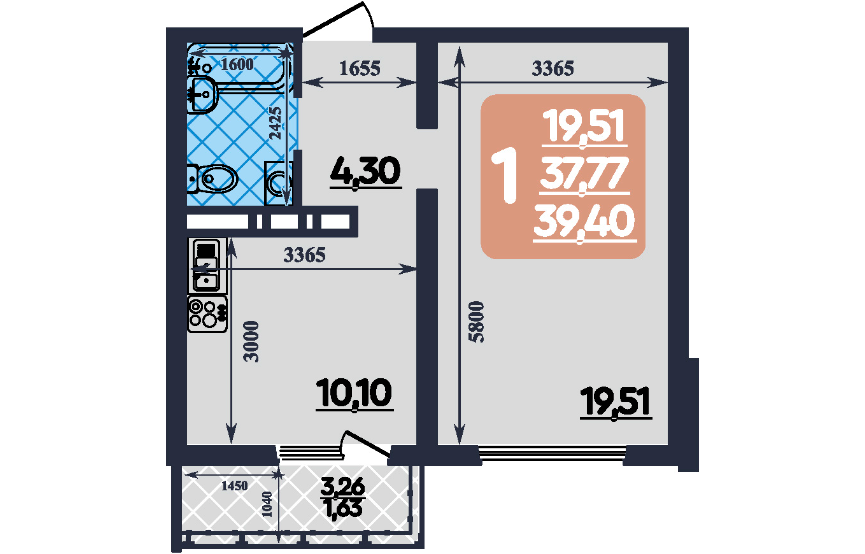 Продаётся 1-комнатная квартира, 39 м²