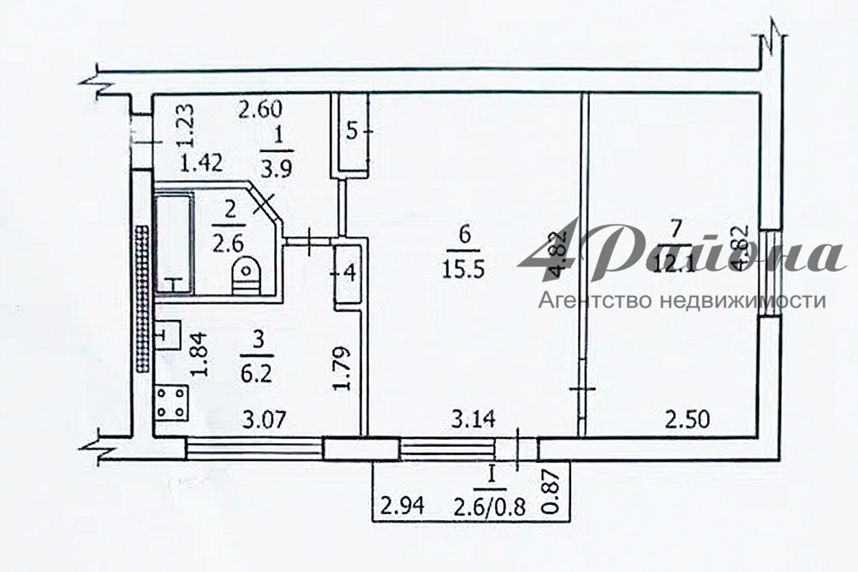 Продаётся 2-комнатная квартира, 43 м²