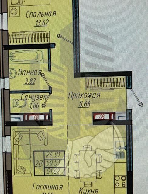 Продаётся 2-комнатная квартира, 51 м²