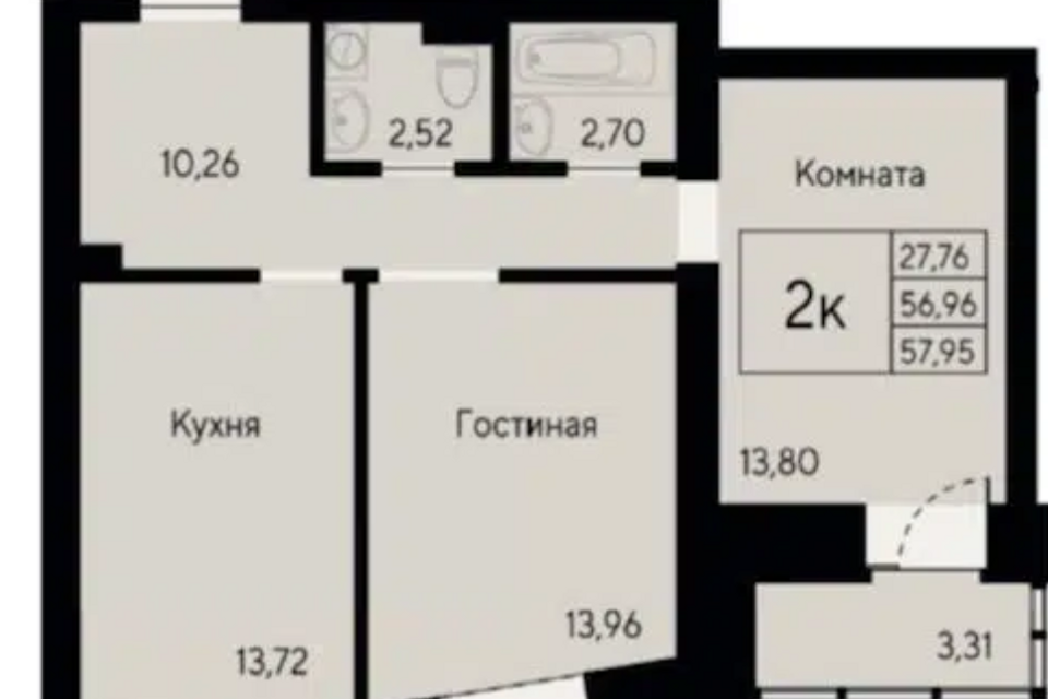 Продаётся 2-комнатная квартира, 58 м²