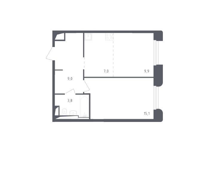 Продаётся 1-комнатная квартира, 44.8 м²