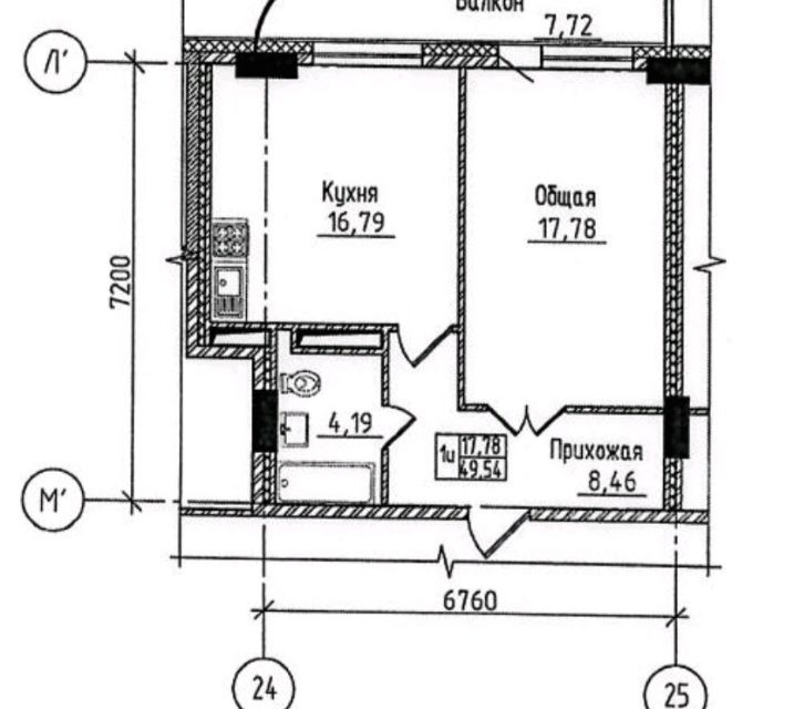 Продаётся 1-комнатная квартира, 49 м²