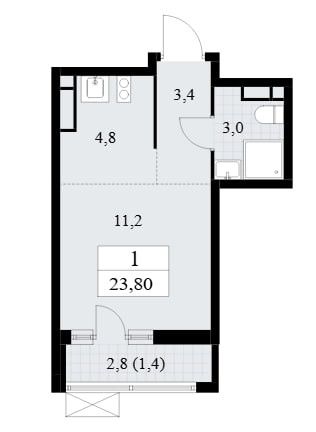 Продаётся студия, 23.8 м²