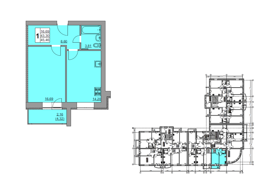 Продаётся 1-комнатная квартира, 45.66 м²