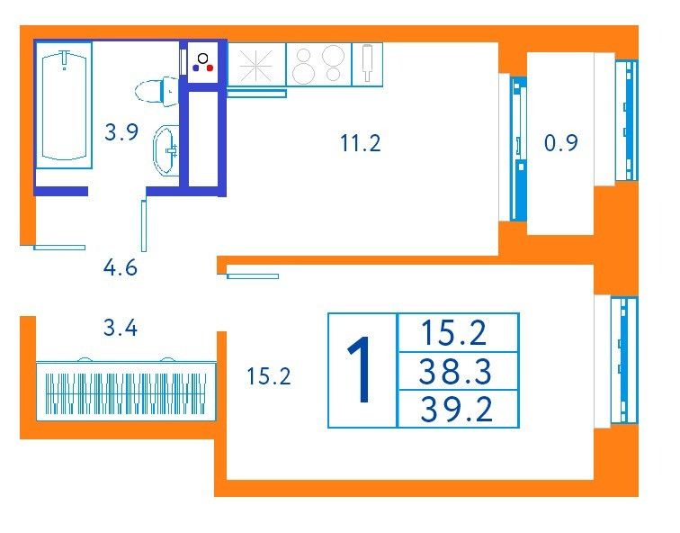 Продаётся 1-комнатная квартира, 39.2 м²