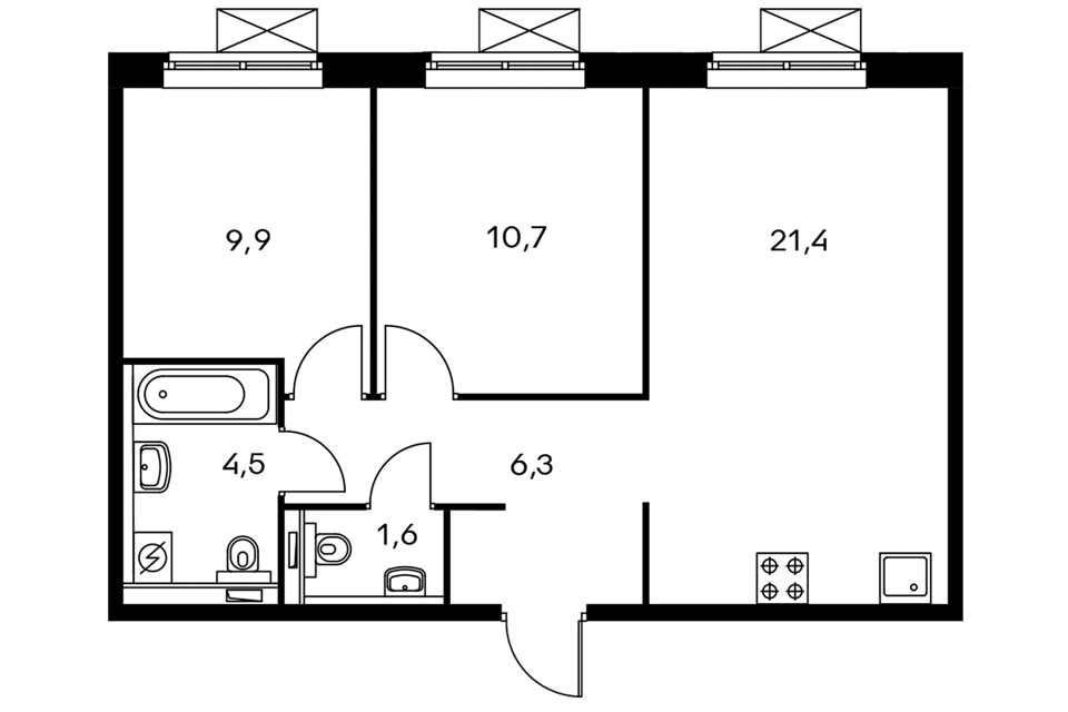 Продаётся 2-комнатная квартира, 53.5 м²