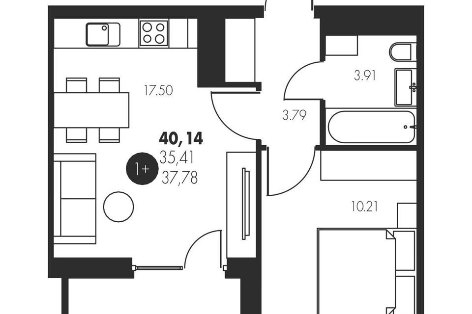 Продаётся 1-комнатная квартира, 40 м²