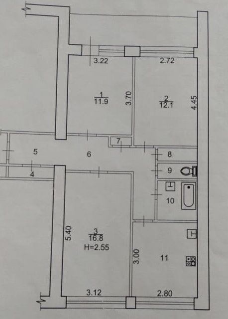 Продаётся 3-комнатная квартира, 67.3 м²
