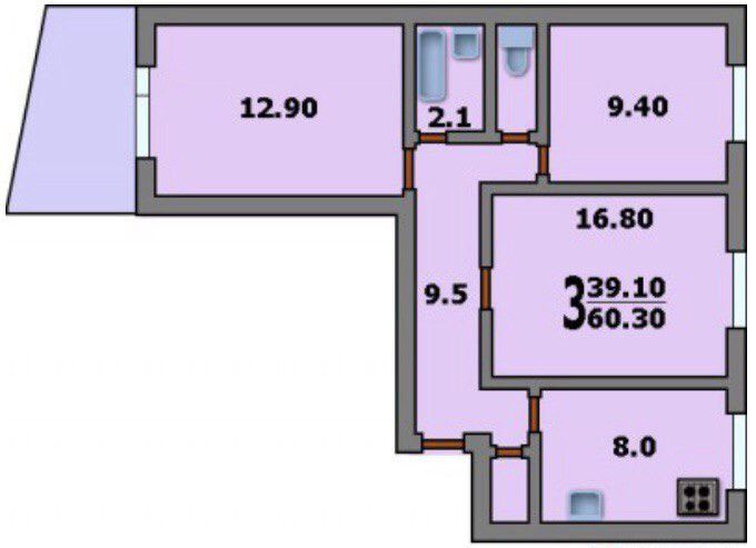 Продаётся 3-комнатная квартира, 60 м²