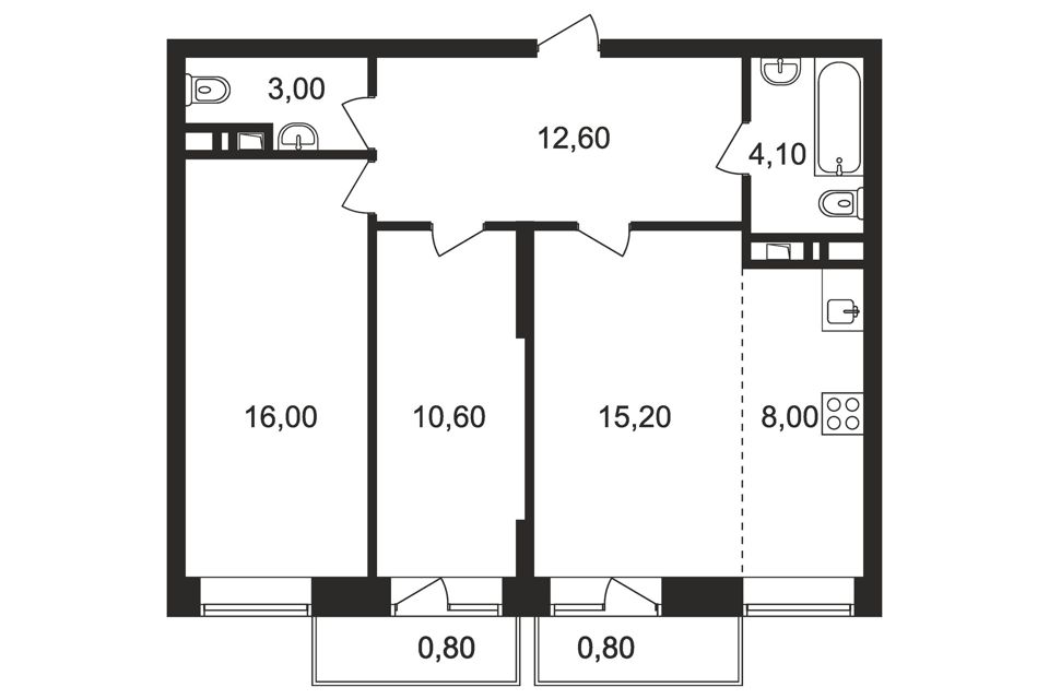 Продаётся 3-комнатная квартира, 69.5 м²