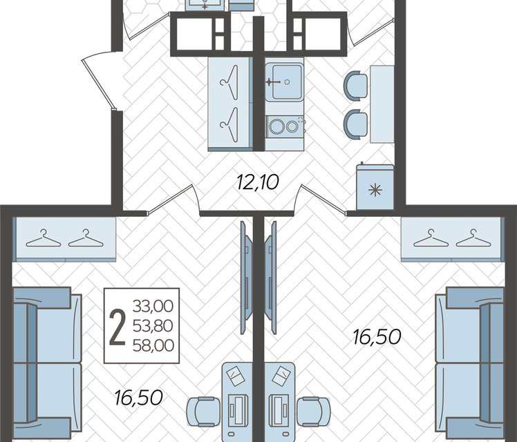 Продаётся 2-комнатная квартира, 58.7 м²