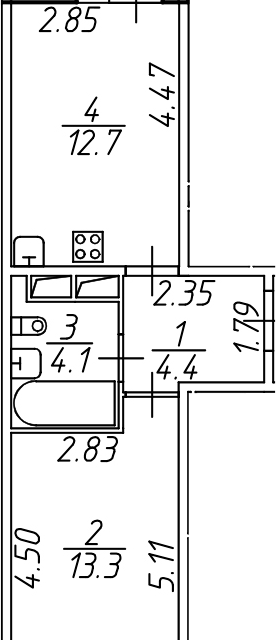 Продаётся 1-комнатная квартира, 34.5 м²