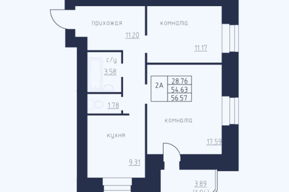 Продаётся 2-комнатная квартира, 56.6 м²