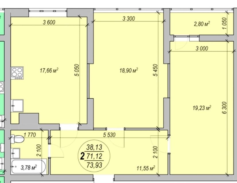 Продаётся 2-комнатная квартира, 73 м²