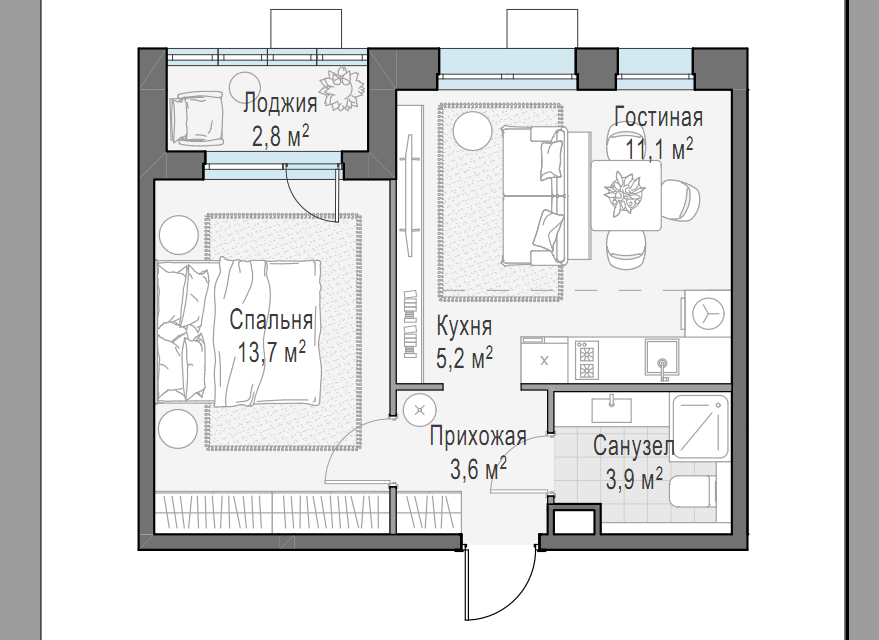 Продаётся 1-комнатная квартира, 40.3 м²