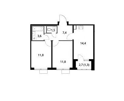 Продаётся 2-комнатная квартира, 51.8 м²