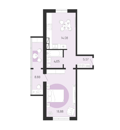 Продаётся 1-комнатная квартира, 47.02 м²