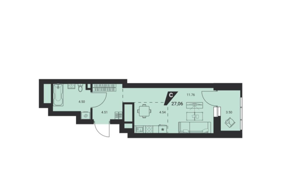 Продаётся студия, 27.06 м²