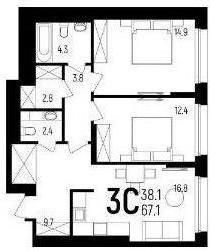 Продаётся 3-комнатная квартира, 67.1 м²