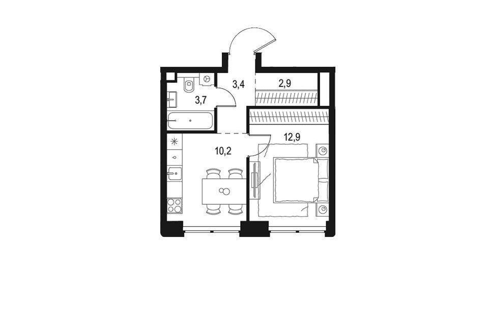 Продаётся 1-комнатная квартира, 33.1 м²