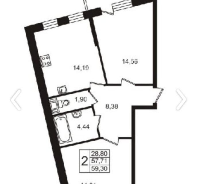 Продаётся 2-комнатная квартира, 62 м²