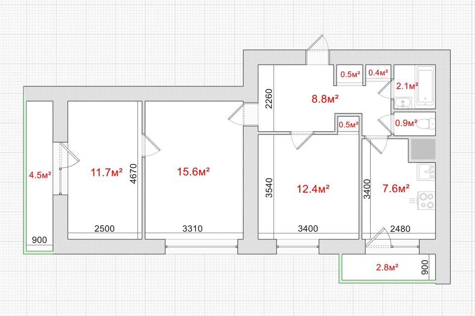Продаётся 3-комнатная квартира, 60.5 м²