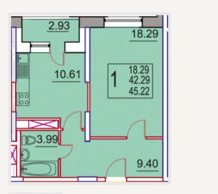 Продаётся 1-комнатная квартира, 42 м²