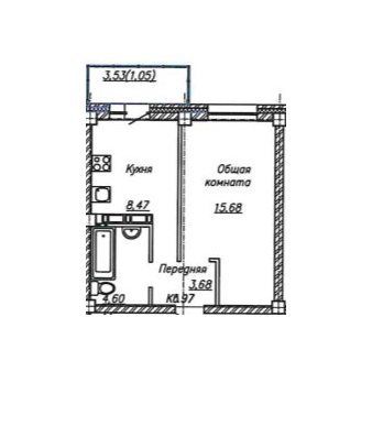 Продаётся 1-комнатная квартира, 32.4 м²