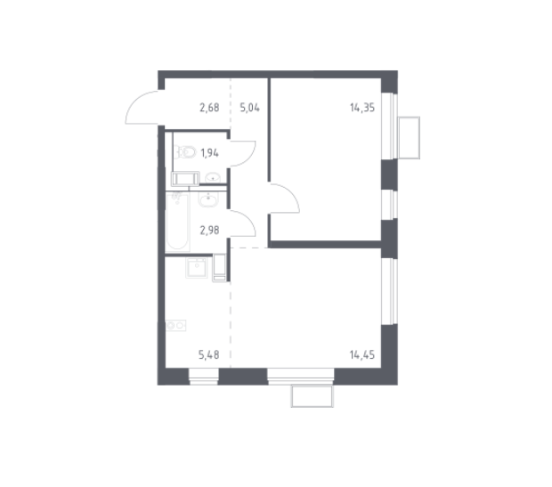 Продаётся 1-комнатная квартира, 46.92 м²