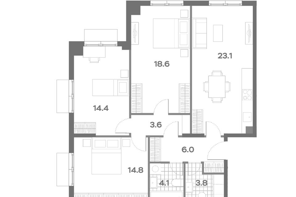 Продаётся 3-комнатная квартира, 88.4 м²