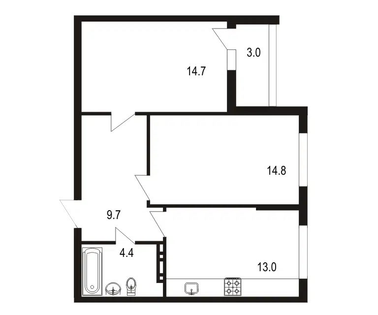 Продаётся 2-комнатная квартира, 59.6 м²