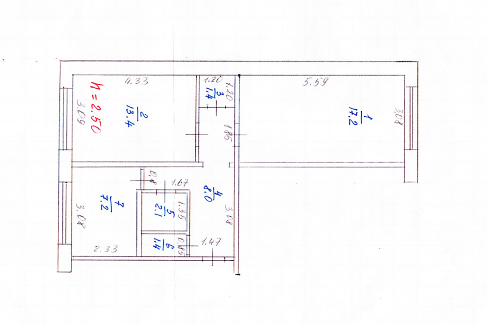 Продаётся 2-комнатная квартира, 50.7 м²