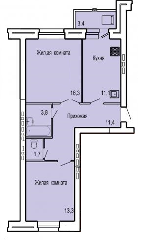 Продаётся 2-комнатная квартира, 59.4 м²
