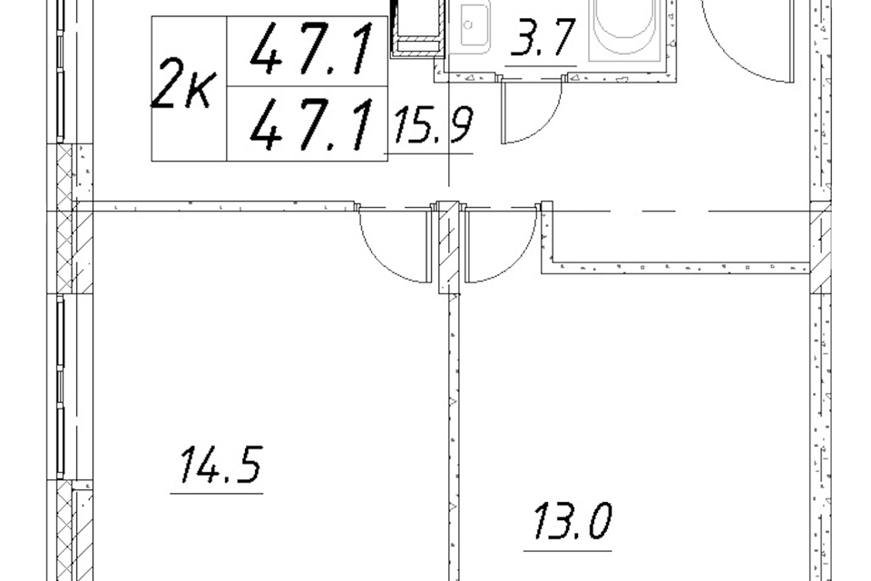 Продаётся 2-комнатная квартира, 47.1 м²