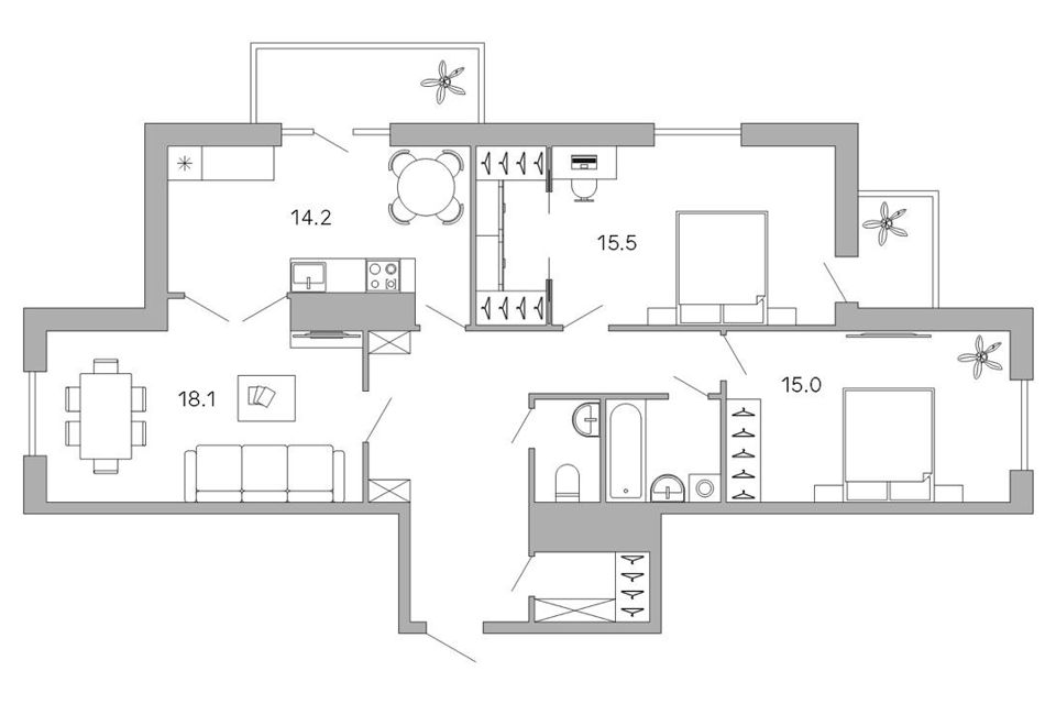 Продаётся 3-комнатная квартира, 92.6 м²