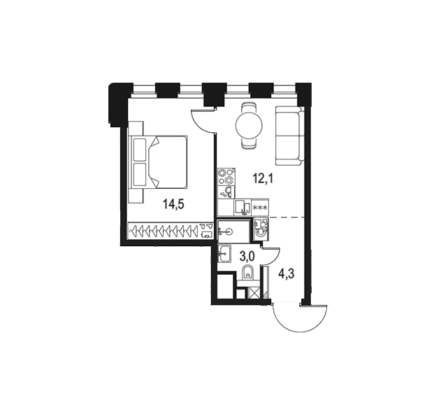 Продаётся 1-комнатная квартира, 33.6 м²