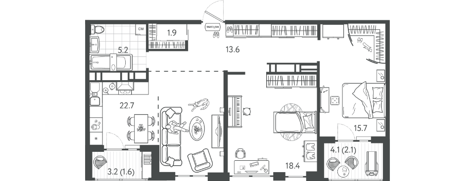 Продаётся 2-комнатная квартира, 76.9 м²