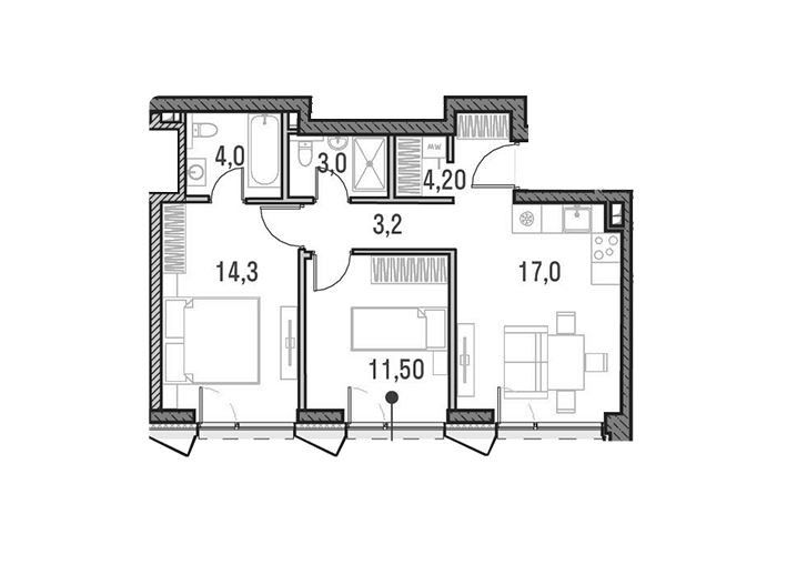 Продаётся 2-комнатная квартира, 57.2 м²