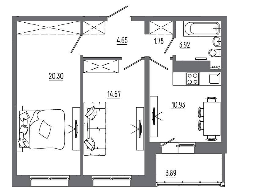 Продаётся 2-комнатная квартира, 58.9 м²