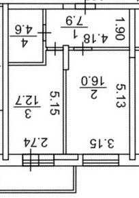 Продаётся 1-комнатная квартира, 45.6 м²