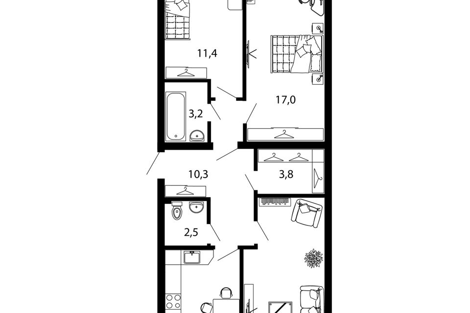 Продаётся 3-комнатная квартира, 78 м²