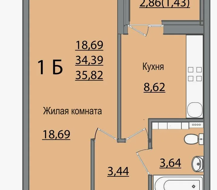 Продаётся 1-комнатная квартира, 35.6 м²