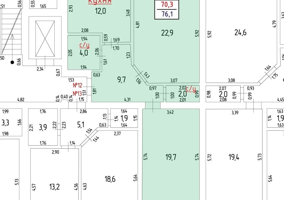 Продаётся 2-комнатная квартира, 76.1 м²